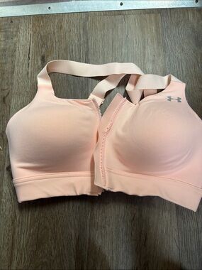 Under Armour Peach Front-Zip High-Support Sports Bra